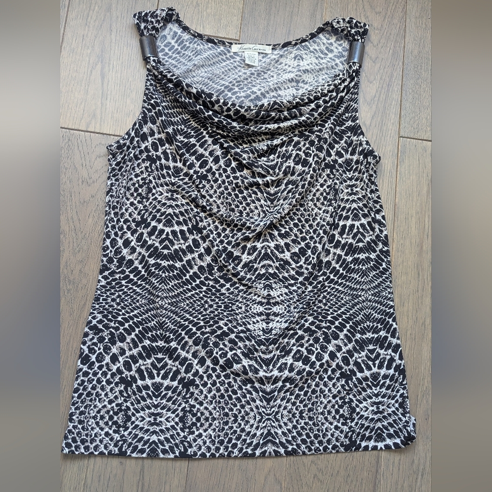 Kenneth Cole Snake Print Cowl Neck Top With Metallic Accents, size Small